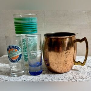 Copper Mug with Handle, Shot Glasses, Vintage Glass